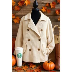 Free People Remi Corduroy Pea Coat - XS Cream Oversize Chore Jacket, Cottagecore